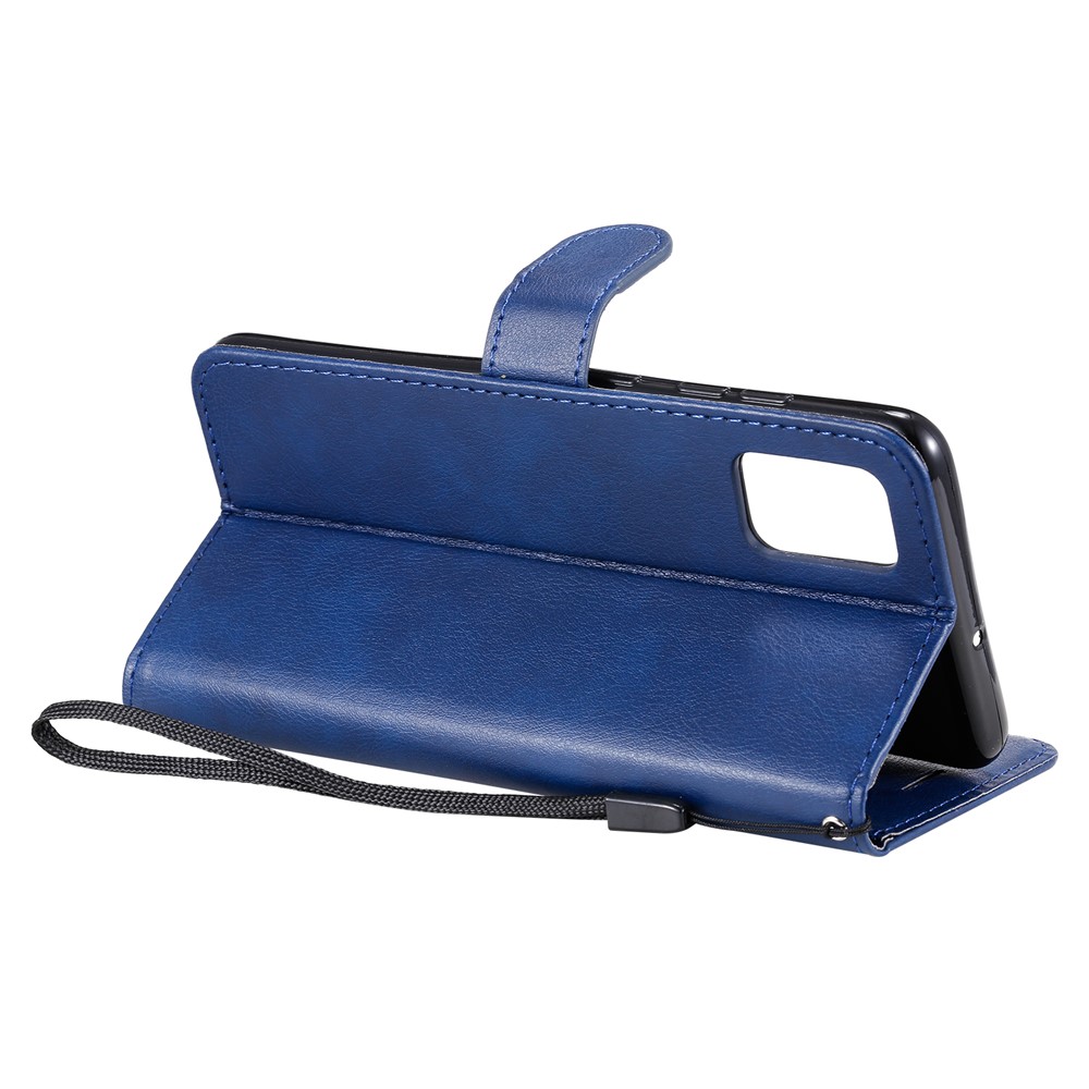 KT Leather Series-2 Solid Color Willet Stand Cuero Con Cáscara Para Samsung Galaxy A51 - Azul