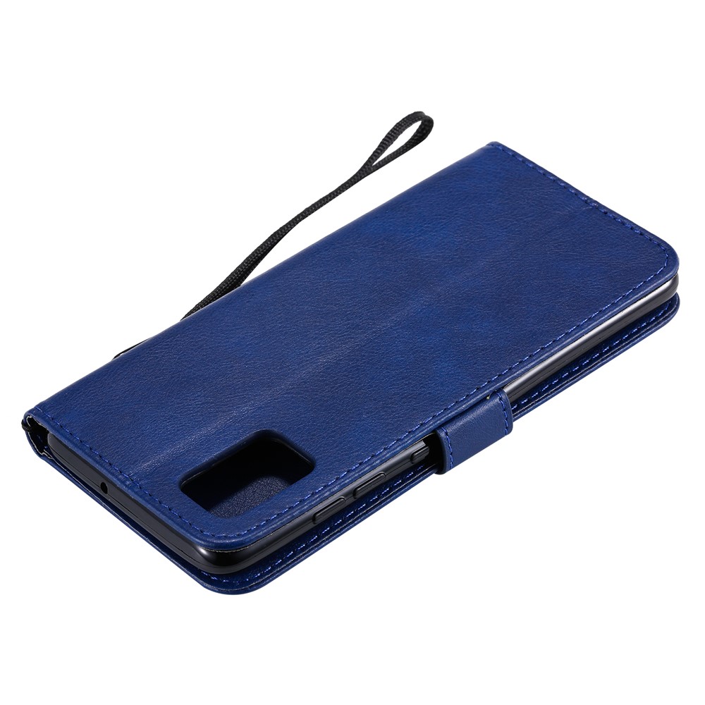 KT Leather Series-2 Solid Color Willet Stand Cuero Con Cáscara Para Samsung Galaxy A51 - Azul