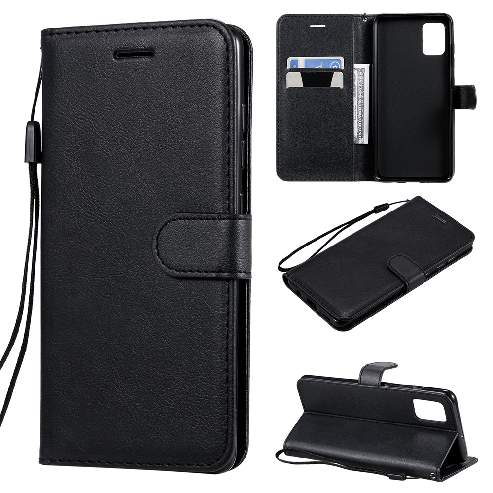 Solid Color Wallet Stand Leather Protective Shell for Samsung Galaxy A51 - Black-1