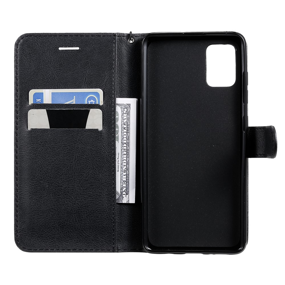 Solid Color Wallet Stand Leather Protective Shell for Samsung Galaxy A51 - Black-4