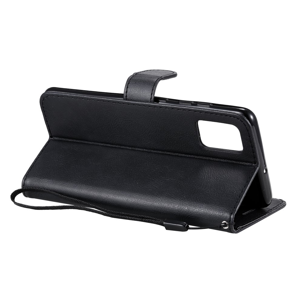 Solid Color Wallet Stand Leather Protective Shell for Samsung Galaxy A51 - Black-5