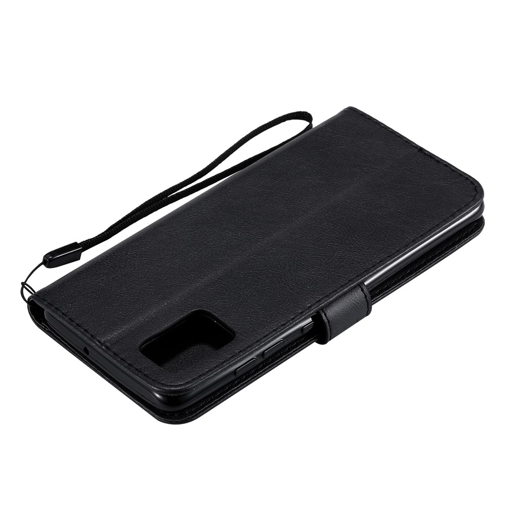 Solid Color Wallet Stand Leather Protective Shell for Samsung Galaxy A51 - Black-8