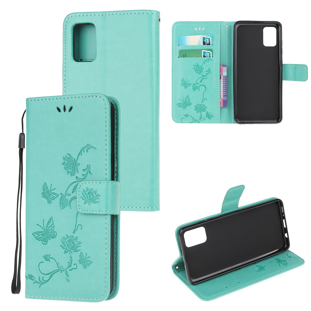 Caso De Las Flores De Mariposa Cartera De Cuero Para La Galaxia Impronta A91 / S10 Lite / M80s - Cian-1