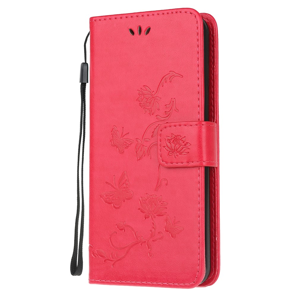 Imprint Butterfly Flowers Leather Wallet Case for Samsung Galaxy A91/S10 Lite/M80s - Red-2
