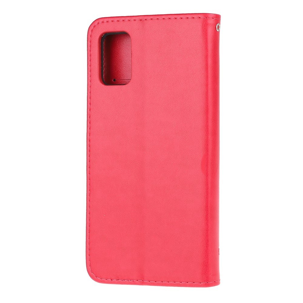 Imprint Butterfly Flowers Leather Wallet Case for Samsung Galaxy A91/S10 Lite/M80s - Red-3