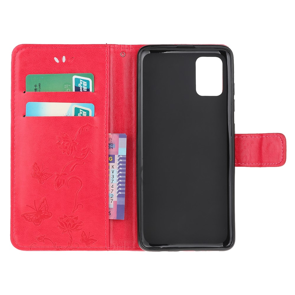 Imprint Butterfly Flowers Leather Wallet Case for Samsung Galaxy A91/S10 Lite/M80s - Red-5