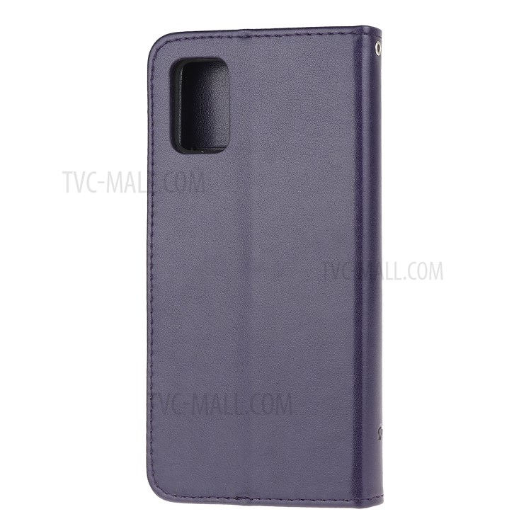 Imprint Butterfly Flowers Leather Wallet Case for Samsung Galaxy A91/S10 Lite/M80s - Dark Purple-3