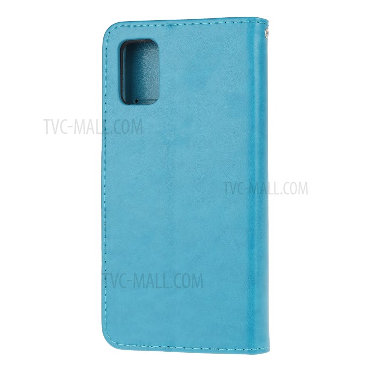 Imprint Butterfly Flowers Leather Wallet Case for Samsung Galaxy A91/S10 Lite/M80s - Blue-3