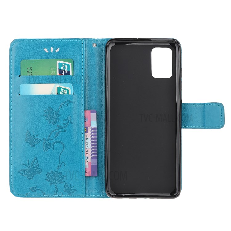 Imprint Butterfly Flowers Leather Wallet Case for Samsung Galaxy A91/S10 Lite/M80s - Blue-5
