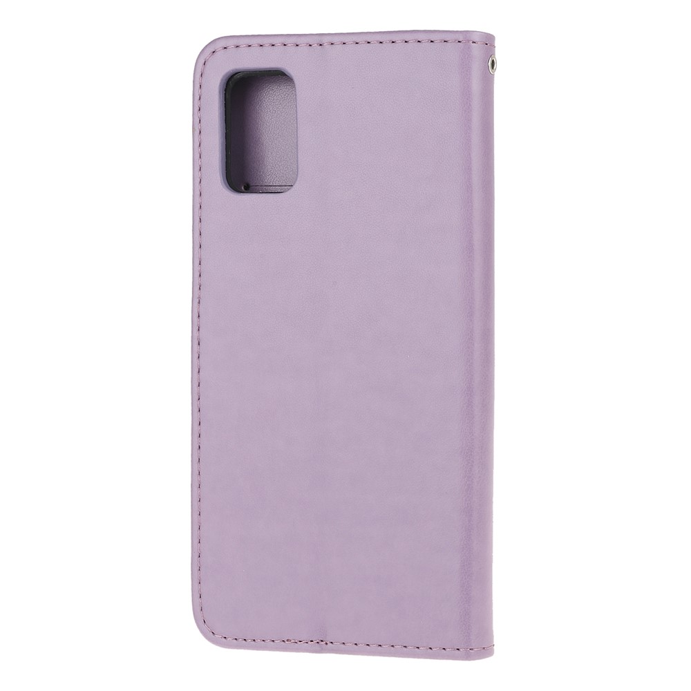 Imprint Butterfly Flowers Leather Wallet Case for Samsung Galaxy A91/S10 Lite/M80s - Light Purple-3