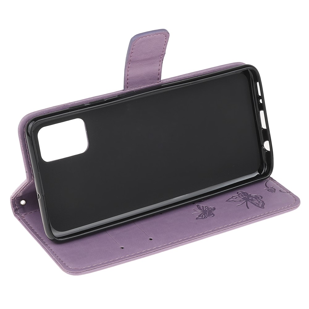 Imprint Butterfly Flowers Leather Wallet Case for Samsung Galaxy A91/S10 Lite/M80s - Light Purple-4