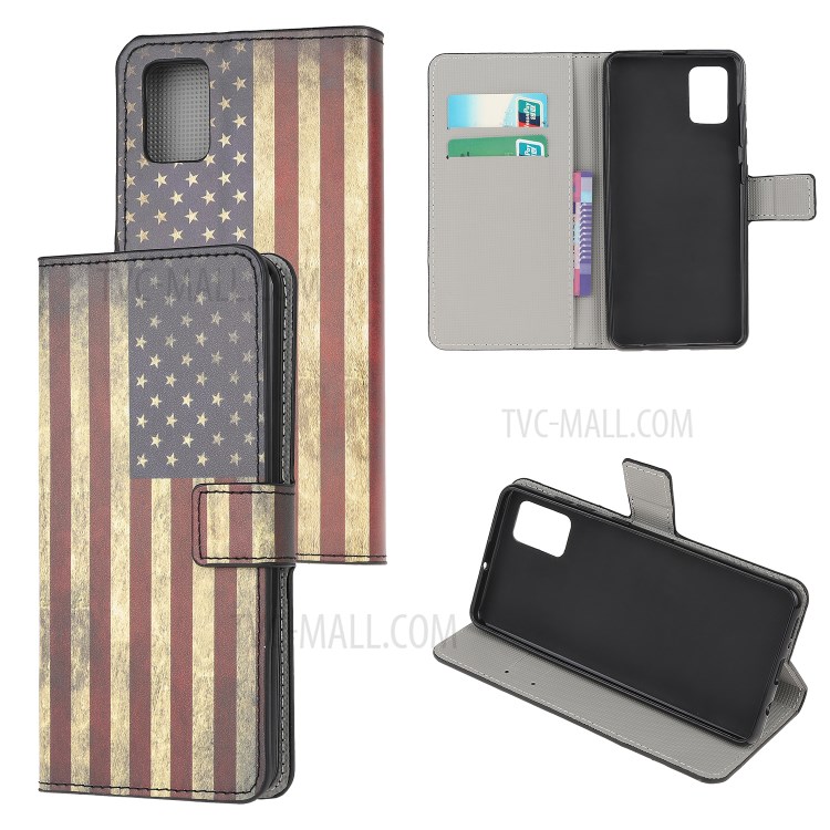 Pattern Printing PU Leather Wallet Stand Phone Casing for Samsung Galaxy A91/S10 Lite/M80s - American Flag-1