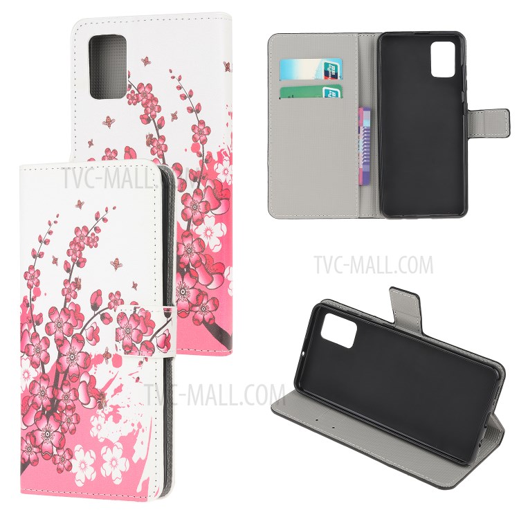 Pattern Printing PU Leather Wallet Stand Phone Casing for Samsung Galaxy A91/S10 Lite/M80s - Plum Blossom-1