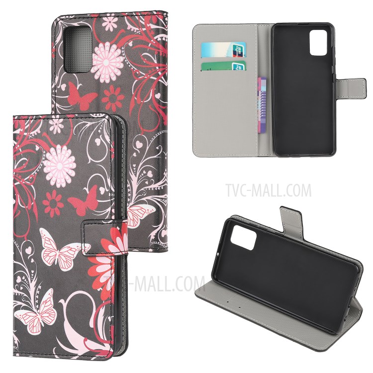 Pattern Printing PU Leather Wallet Stand Phone Casing for Samsung Galaxy A91/S10 Lite/M80s - Flowers and Butterflies-1
