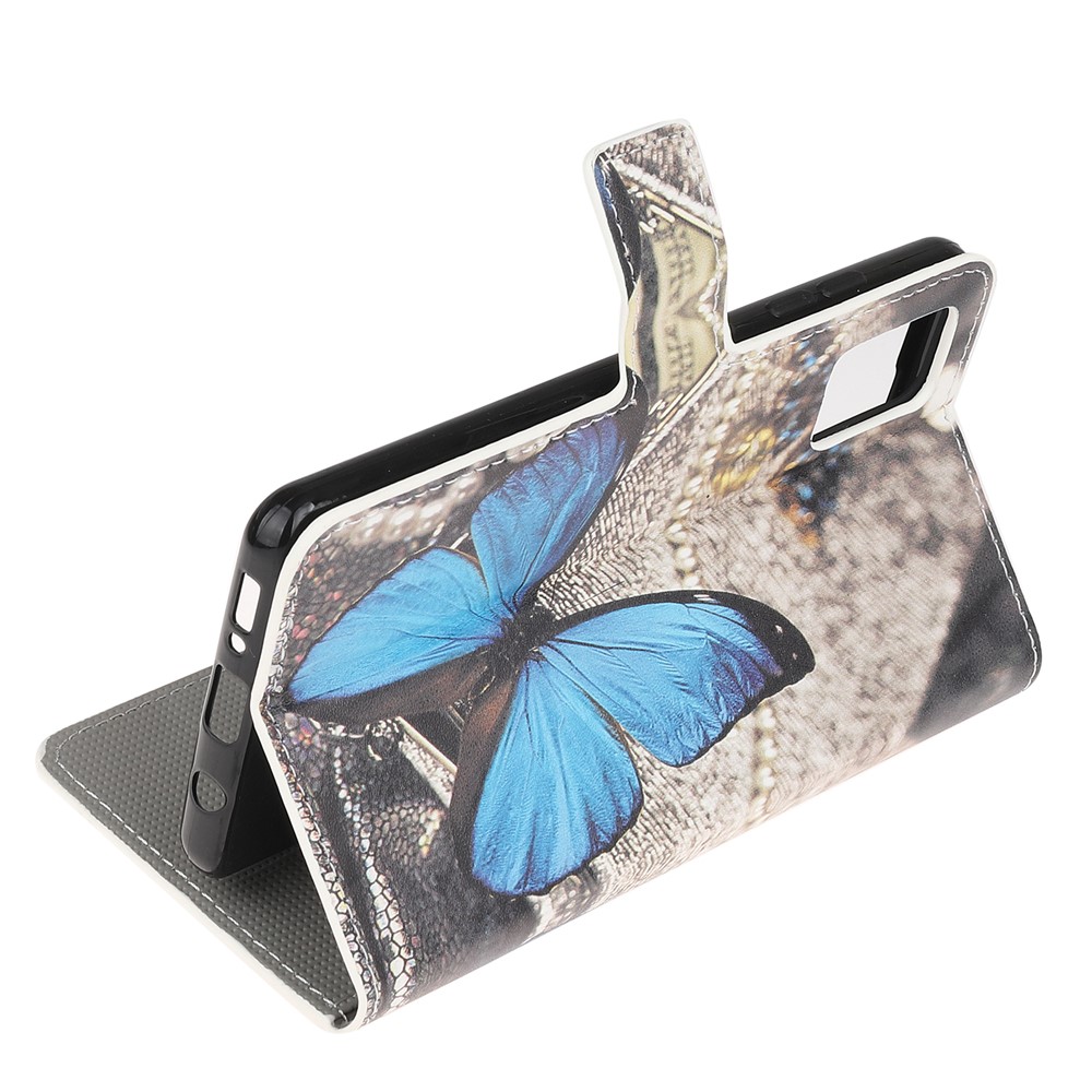 Pattern Printing PU Leather Wallet Stand Phone Casing for Samsung Galaxy A91/S10 Lite/M80s - Blue Butterflies-4