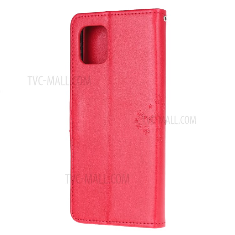 Imprint Tree Owl PU Leather Wallet Stand Phone Case for Samsung Galaxy A81/Note 10 Lite/M60s - Red-3