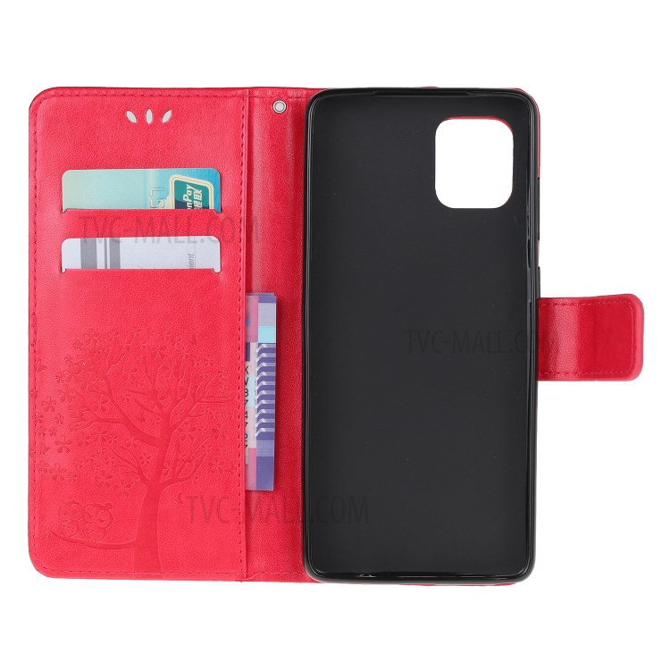 Imprint Tree Owl PU Leather Wallet Stand Phone Case for Samsung Galaxy A81/Note 10 Lite/M60s - Red-5
