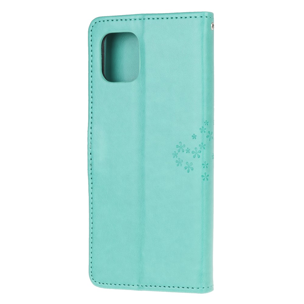 Imprint Tree Owl PU Leather Wallet Stand Phone Case for Samsung Galaxy A81/Note 10 Lite/M60s - Cyan-3