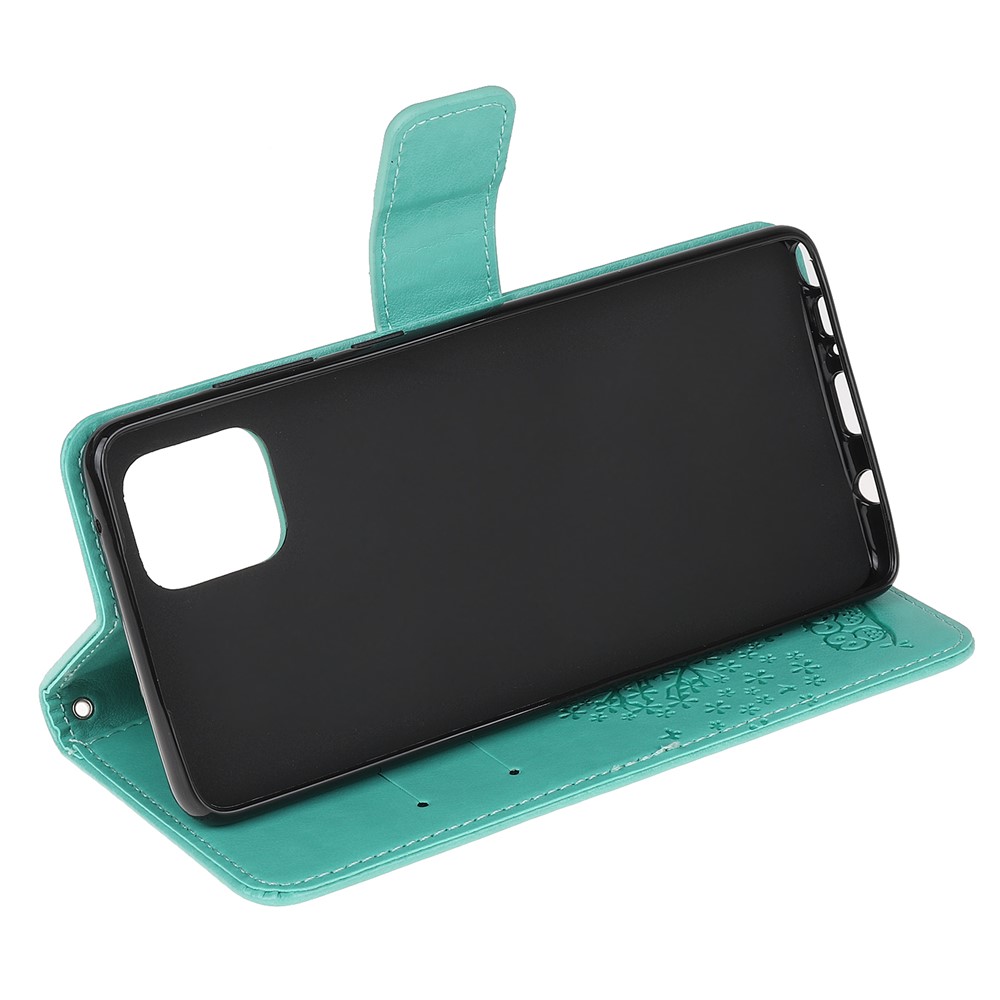 Imprint Tree Owl PU Leather Wallet Stand Phone Case for Samsung Galaxy A81/Note 10 Lite/M60s - Cyan-4