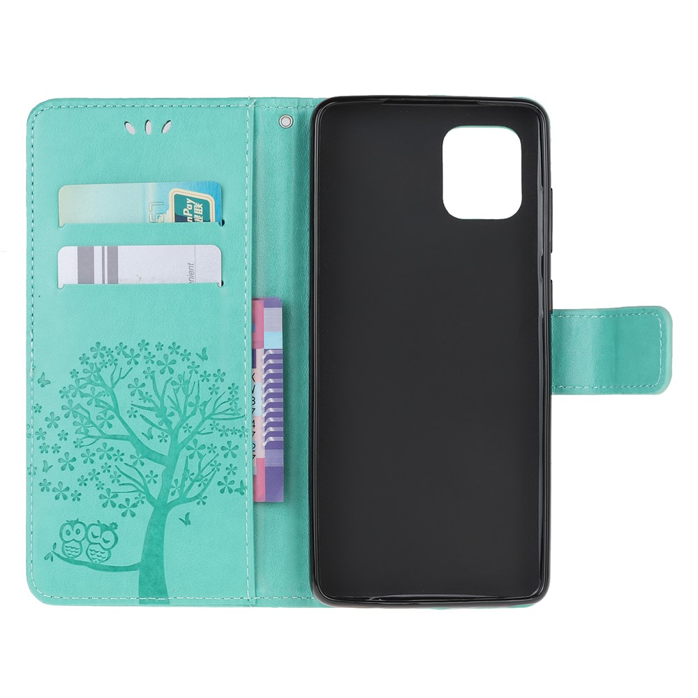 Imprint Tree Owl PU Leather Wallet Stand Phone Case for Samsung Galaxy A81/Note 10 Lite/M60s - Cyan-5