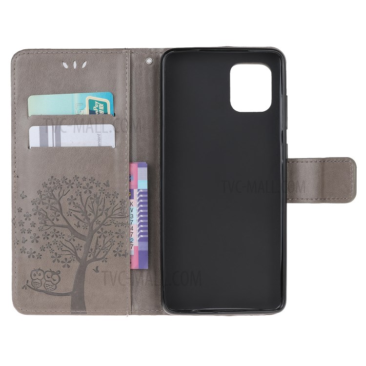 Imprint Tree Owl PU Leather Wallet Stand Phone Case for Samsung Galaxy A81/Note 10 Lite/M60s - Grey-5