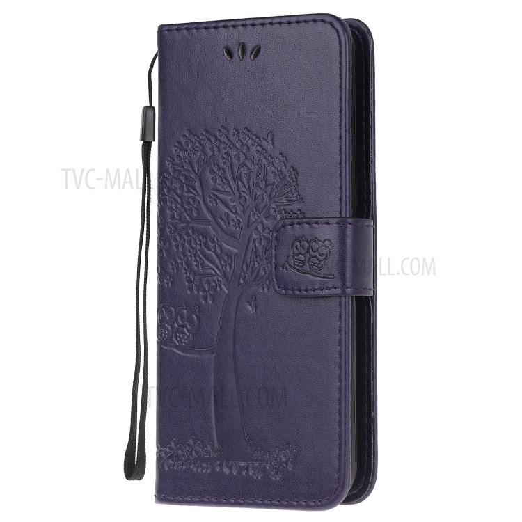Imprint Tree Owl PU Leather Wallet Stand Phone Case for Samsung Galaxy A81/Note 10 Lite/M60s - Dark Purple-2