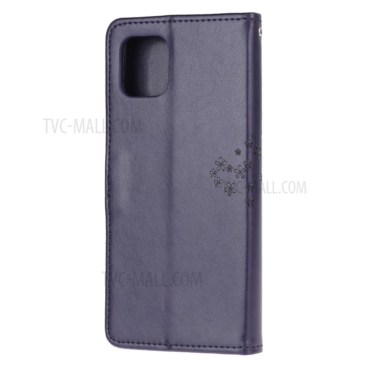 Imprint Tree Owl PU Leather Wallet Stand Phone Case for Samsung Galaxy A81/Note 10 Lite/M60s - Dark Purple-3