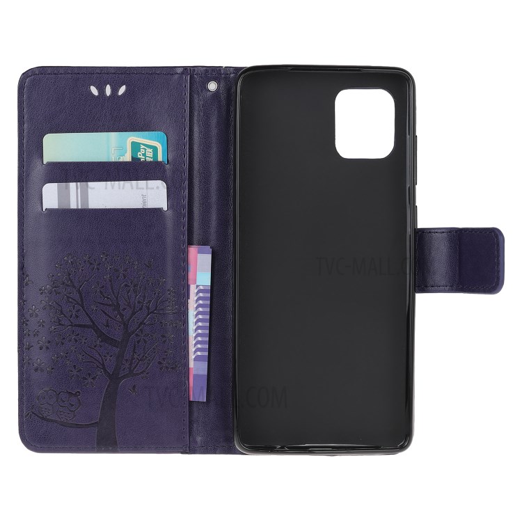 Imprint Tree Owl PU Leather Wallet Stand Phone Case for Samsung Galaxy A81/Note 10 Lite/M60s - Dark Purple-5