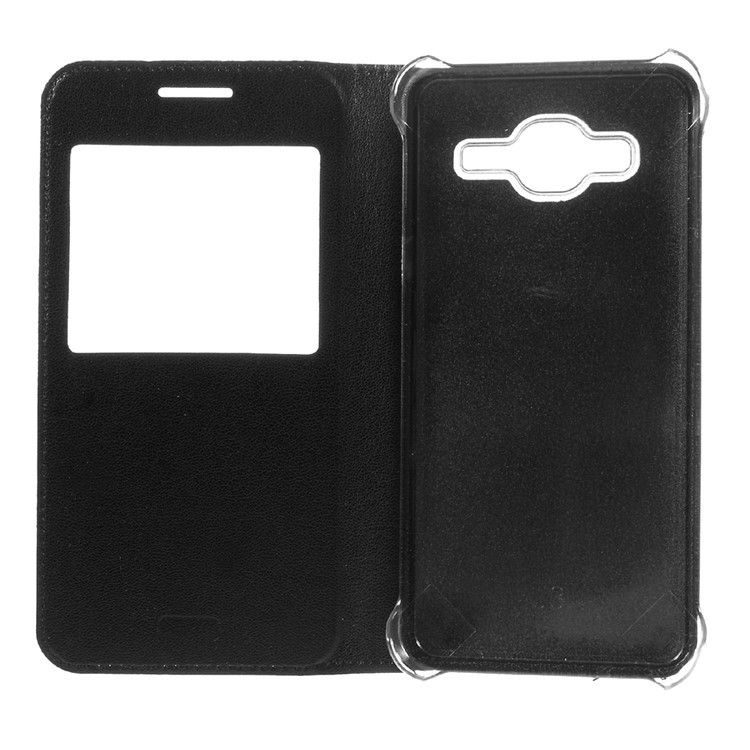 Window View Leather Flip Case for Samsung Galaxy J3 / J3 (2016) - Black-5