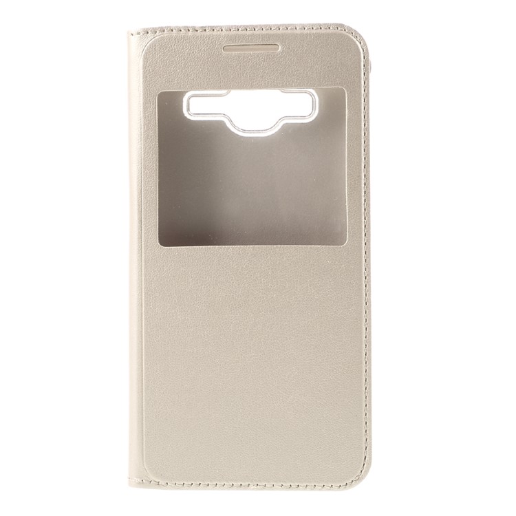 Window View PU Leather Case for Samsung Galaxy J3 / J3 (2016) - Gold-3