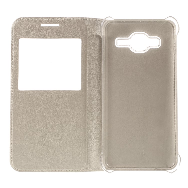 Window View PU Leather Case for Samsung Galaxy J3 / J3 (2016) - Gold-5