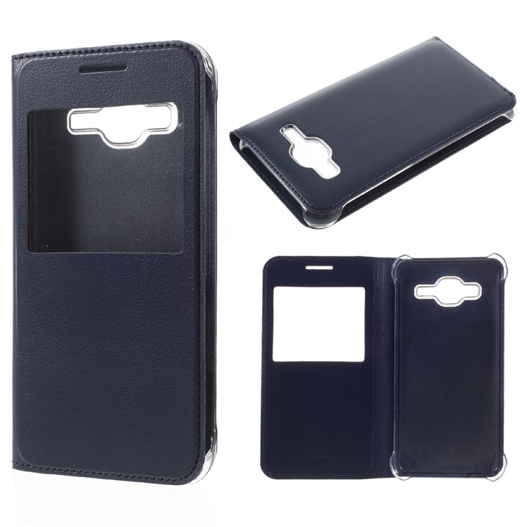 Window View Leather Flip Case for Samsung Galaxy J3 / J3 (2016) - Dark Blue-1