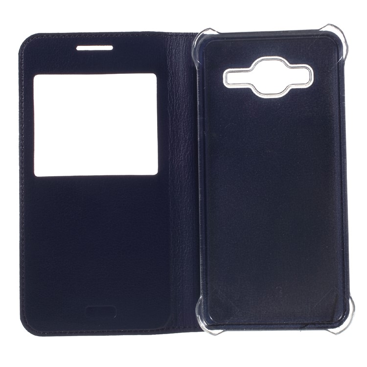 Window View Leather Flip Case for Samsung Galaxy J3 / J3 (2016) - Dark Blue-5