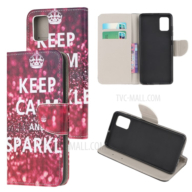 Cross Texture Pattern Printing Flip Leather Wallet Stand Phone Cover for Samsung Galaxy A91 / S10 Lite / M80s - Quote Keep Calm and Sparkle-1