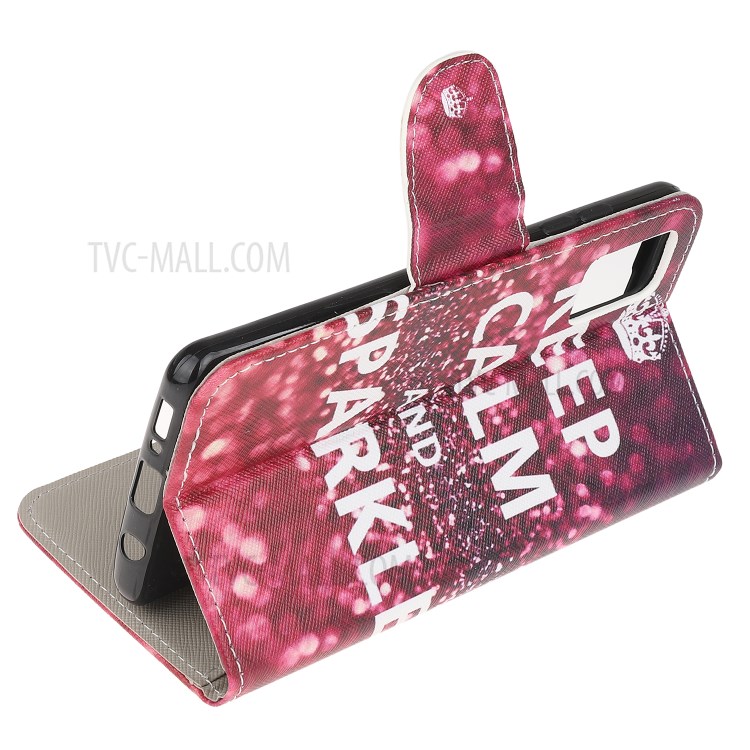 Cross Texture Pattern Printing Flip Leather Wallet Stand Phone Cover for Samsung Galaxy A91 / S10 Lite / M80s - Quote Keep Calm and Sparkle-4