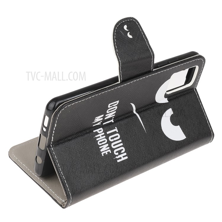Cross Texture Pattern Printing Flip Leather Wallet Stand Phone Cover for Samsung Galaxy A91 / S10 Lite / M80s - Don't Touch My Phone-4