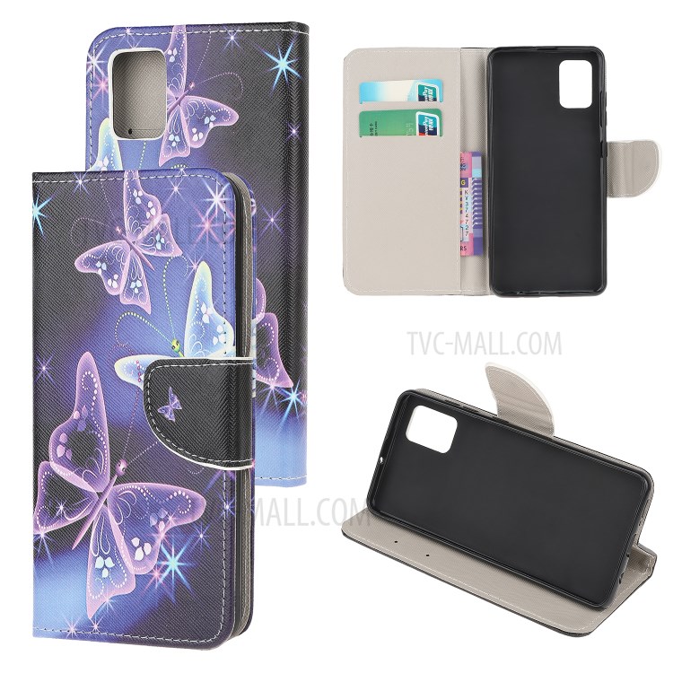 Cross Texture Pattern Printing Flip Leather Wallet Stand Phone Cover for Samsung Galaxy A91 / S10 Lite / M80s - Purple Butterfly-1