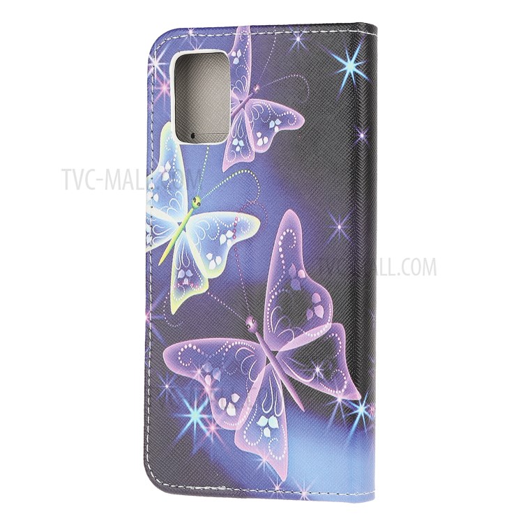 Cross Texture Pattern Printing Flip Leather Wallet Stand Phone Cover for Samsung Galaxy A91 / S10 Lite / M80s - Purple Butterfly-3