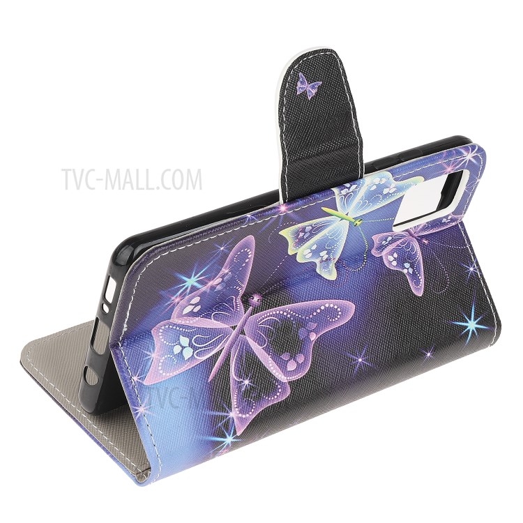 Cross Texture Pattern Printing Flip Leather Wallet Stand Phone Cover for Samsung Galaxy A91 / S10 Lite / M80s - Purple Butterfly-4