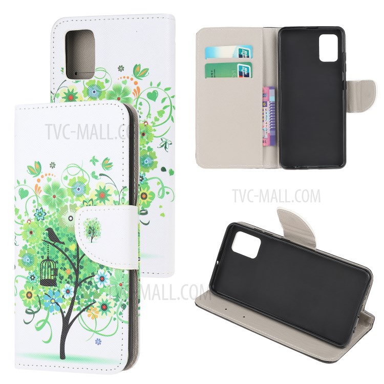 Cross Texture Pattern Printing Flip Leather Wallet Stand Phone Cover for Samsung Galaxy A91 / S10 Lite / M80s - Tree-1