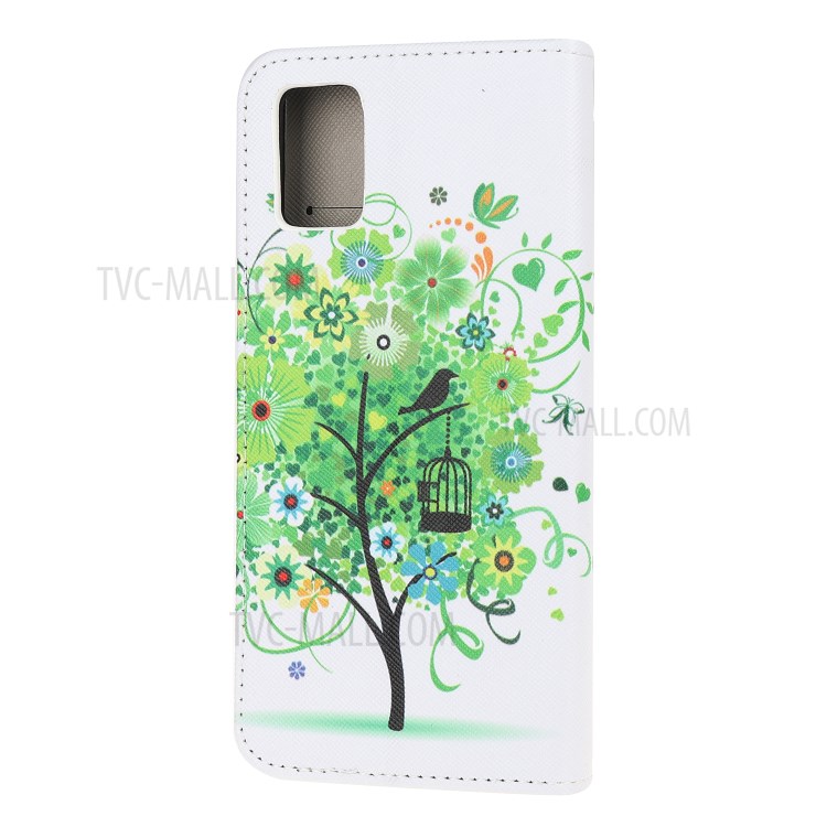 Cross Texture Pattern Printing Flip Leather Wallet Stand Phone Cover for Samsung Galaxy A91 / S10 Lite / M80s - Tree-3