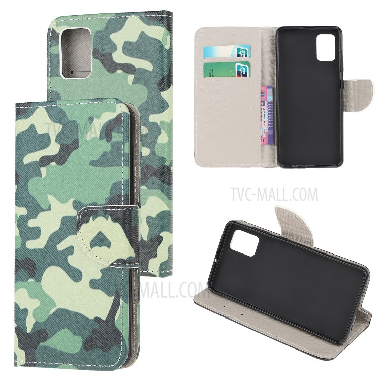 Cross Texture Pattern Printing Flip Leather Wallet Stand Phone Cover for Samsung Galaxy A91 / S10 Lite / M80s - Camouflage-1
