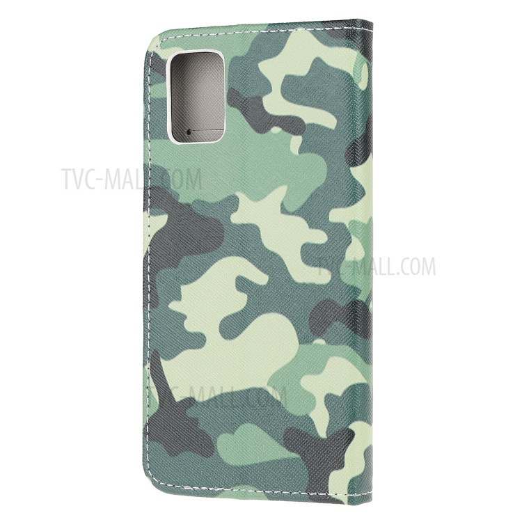 Cross Texture Pattern Printing Flip Leather Wallet Stand Phone Cover for Samsung Galaxy A91 / S10 Lite / M80s - Camouflage-3