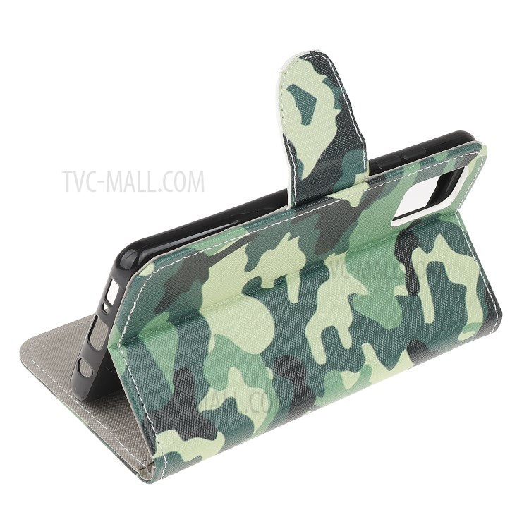Cross Texture Pattern Printing Flip Leather Wallet Stand Phone Cover for Samsung Galaxy A91 / S10 Lite / M80s - Camouflage-4