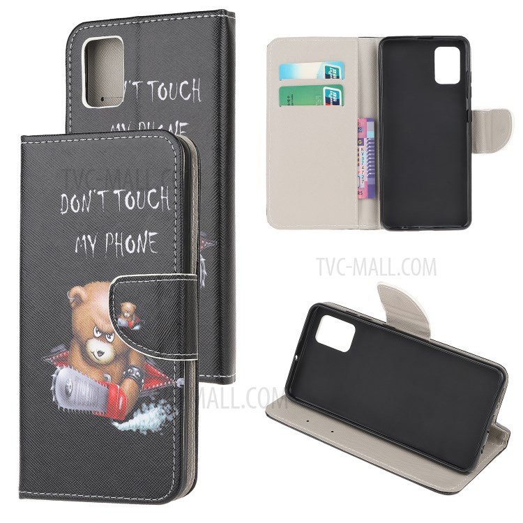 Cross Texture Pattern Printing Flip Leather Wallet Stand Phone Cover for Samsung Galaxy A91 / S10 Lite / M80s - Bear-1