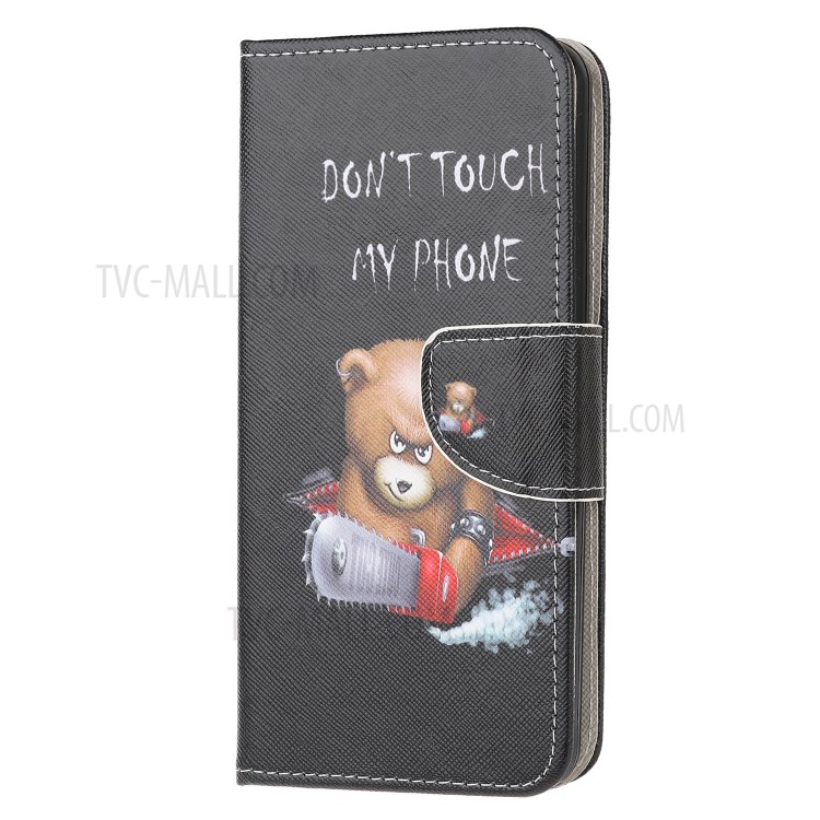 Cross Texture Pattern Printing Flip Leather Wallet Stand Phone Cover for Samsung Galaxy A91 / S10 Lite / M80s - Bear-2