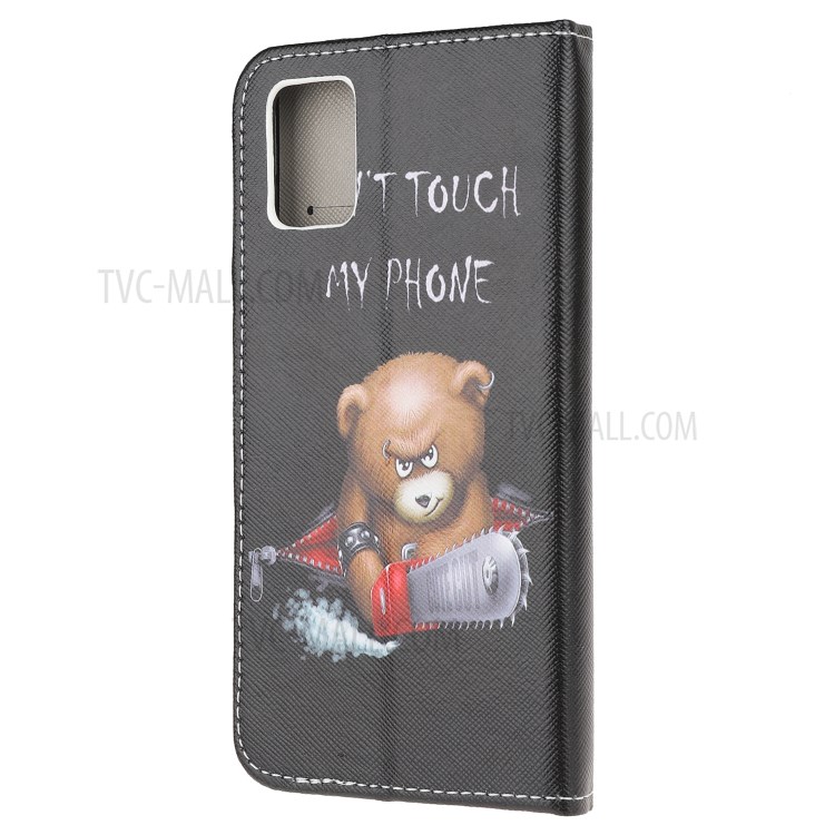 Cross Texture Pattern Printing Flip Leather Wallet Stand Phone Cover for Samsung Galaxy A91 / S10 Lite / M80s - Bear-3