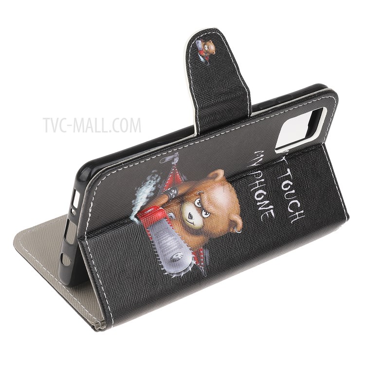 Cross Texture Pattern Printing Flip Leather Wallet Stand Phone Cover for Samsung Galaxy A91 / S10 Lite / M80s - Bear-4