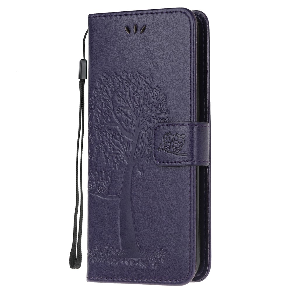 Imprint Tree Owl PU Leather Wallet Stand Phone Case for Samsung Galaxy A91/S10 Lite/M80s - Dark Purple-2