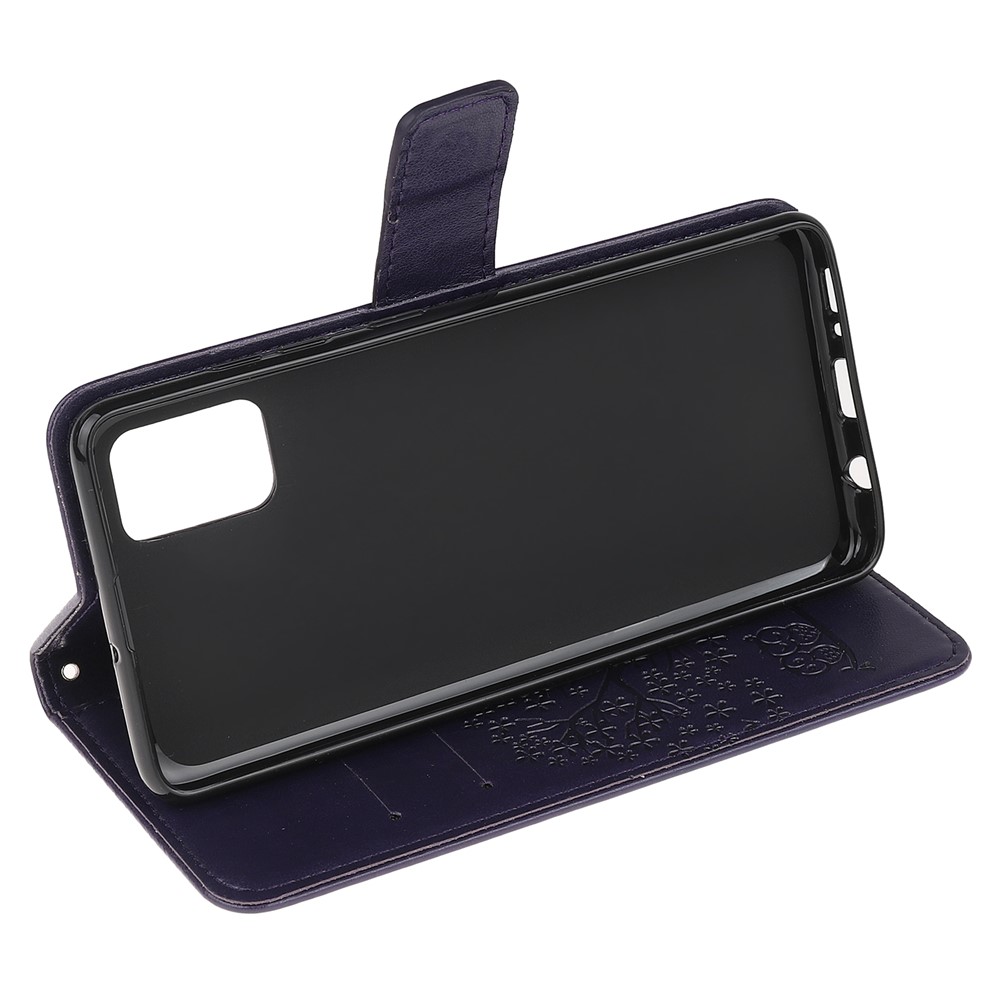 Empreinte Tree Chowl PU le Cuir Portefeuille Étui de Téléphone Pour Samsung Galaxy A91 / S10 Lite / M80s - Violet Foncé